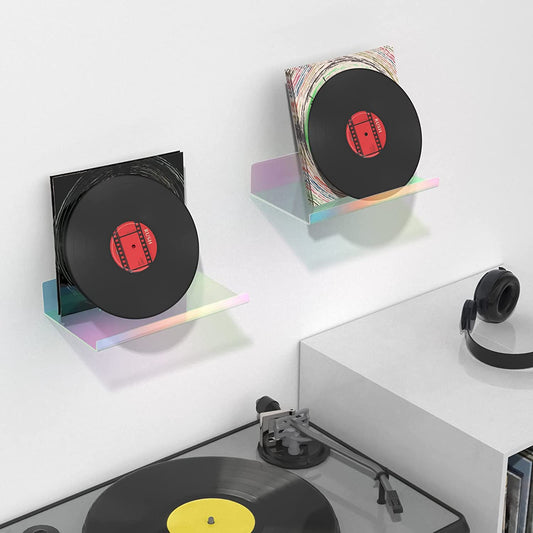 Iridescent Acrylic Floating Shelves with Edge 2PCS Medium Wall Mounted 7.9"x4.5"