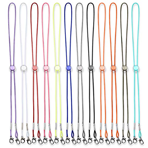 12-Color Pack Unisex Adjustable Length Elastic Lanyard Strap, Convenient Neck C