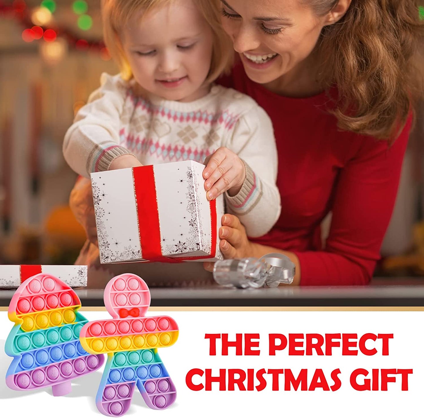 Push Pop Bubble Silicone Fidget Sensory Toys 2PCS Christmas Tree Gingerbread Man