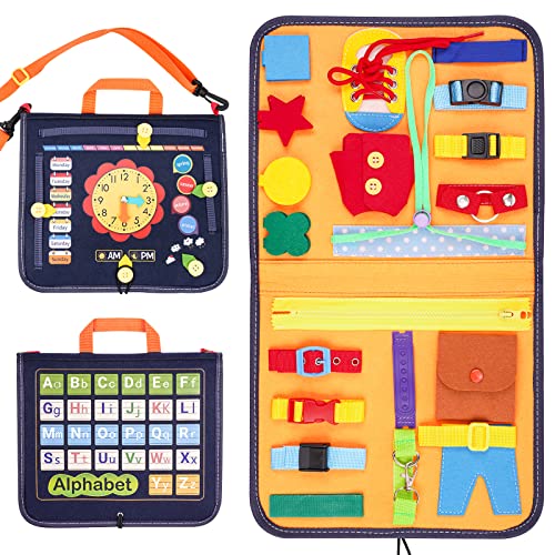 Kids Busy Board Activity Sensory Toy Fine Motor Skills, 19-In-1 Quiet Felt