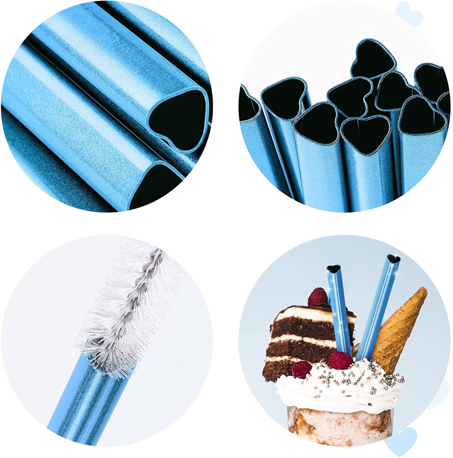 Reusable Stainless Steel Drinking Straws 16PCS Heart Shape Metal Straw 2 Brushes