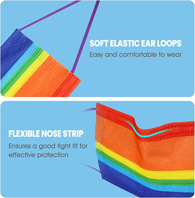 50PCS Rainbow Color Individually Wrap Soft Elastic Earloop