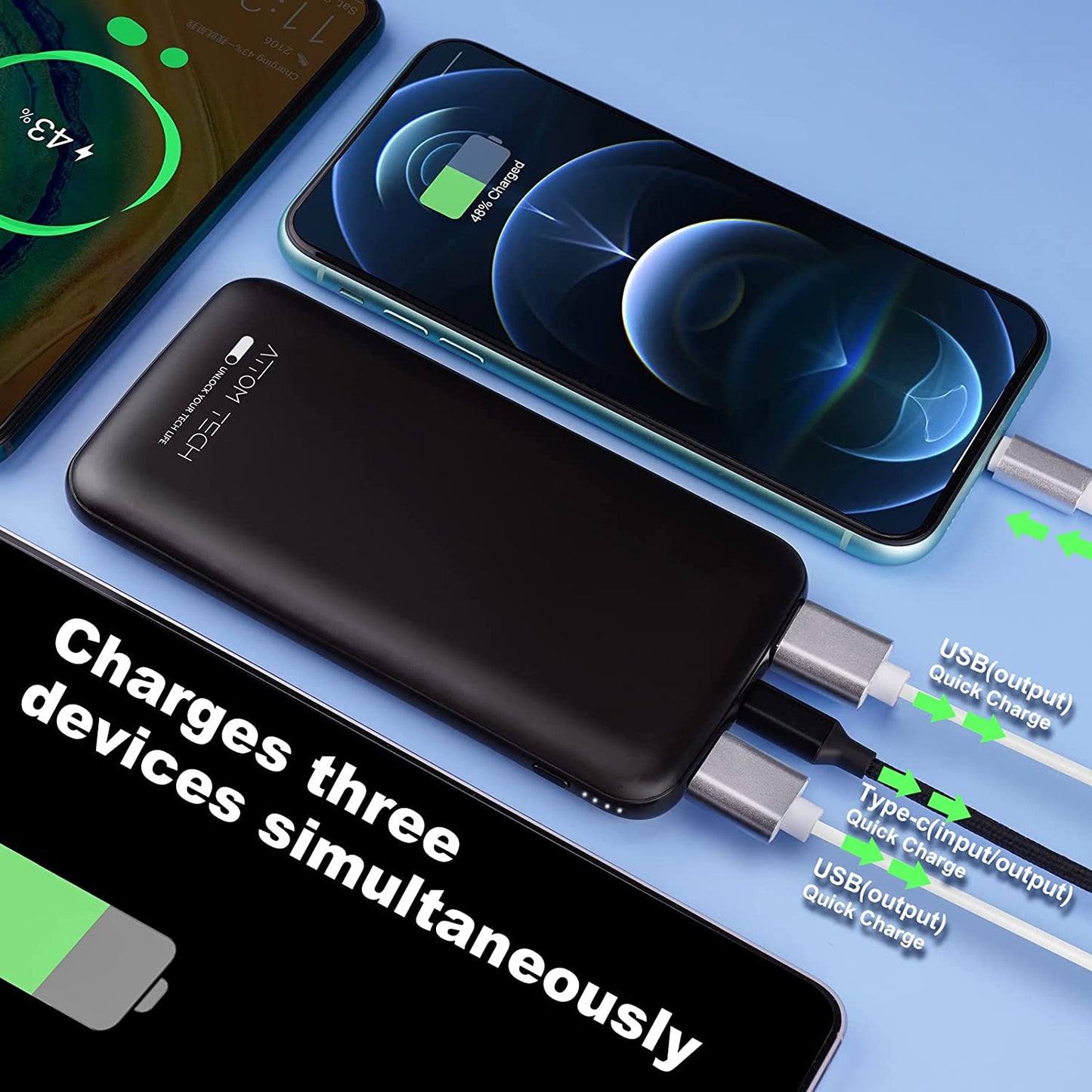Portable Battery 10000mAh Slim Power Bank PD3.0 Type-C 37Wh Qualcomm3.0 Two-Way