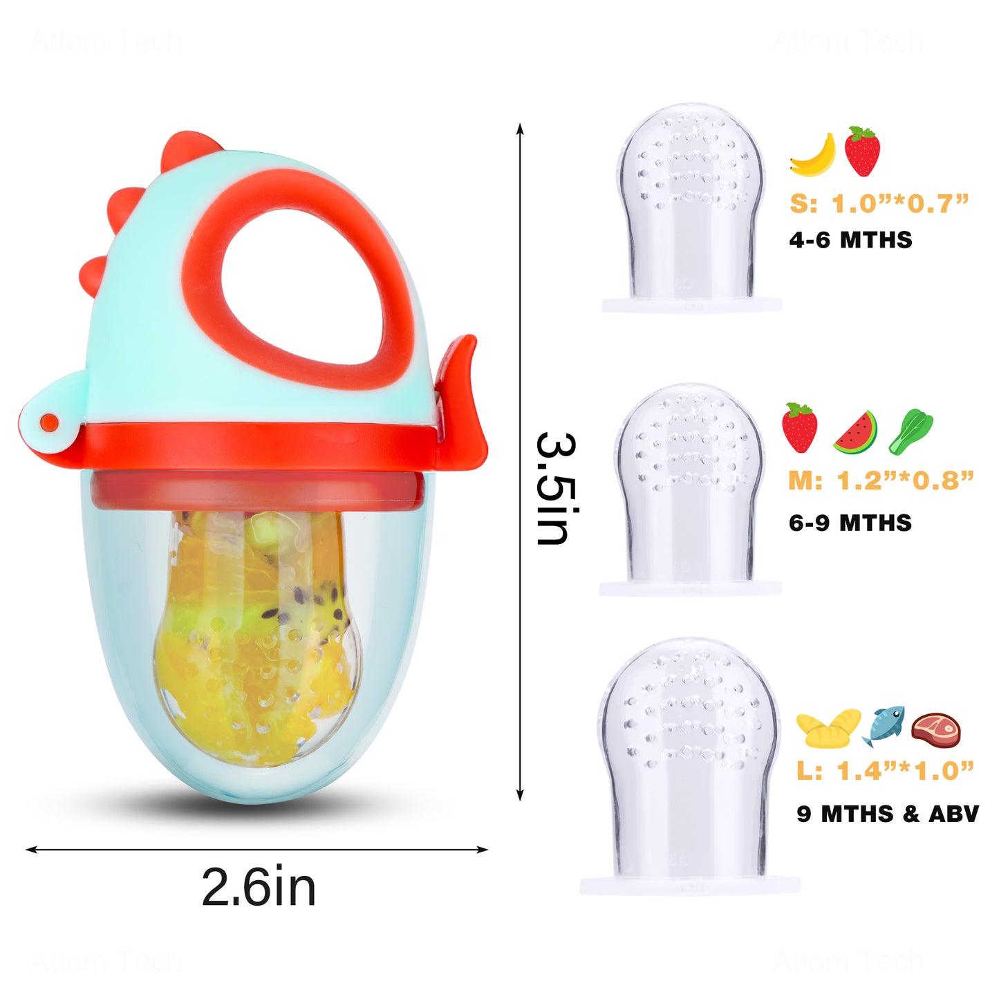 2-Pack Baby Fresh Fruit Food Feeder Nibbler Pacifier, Massaging Teether Traini