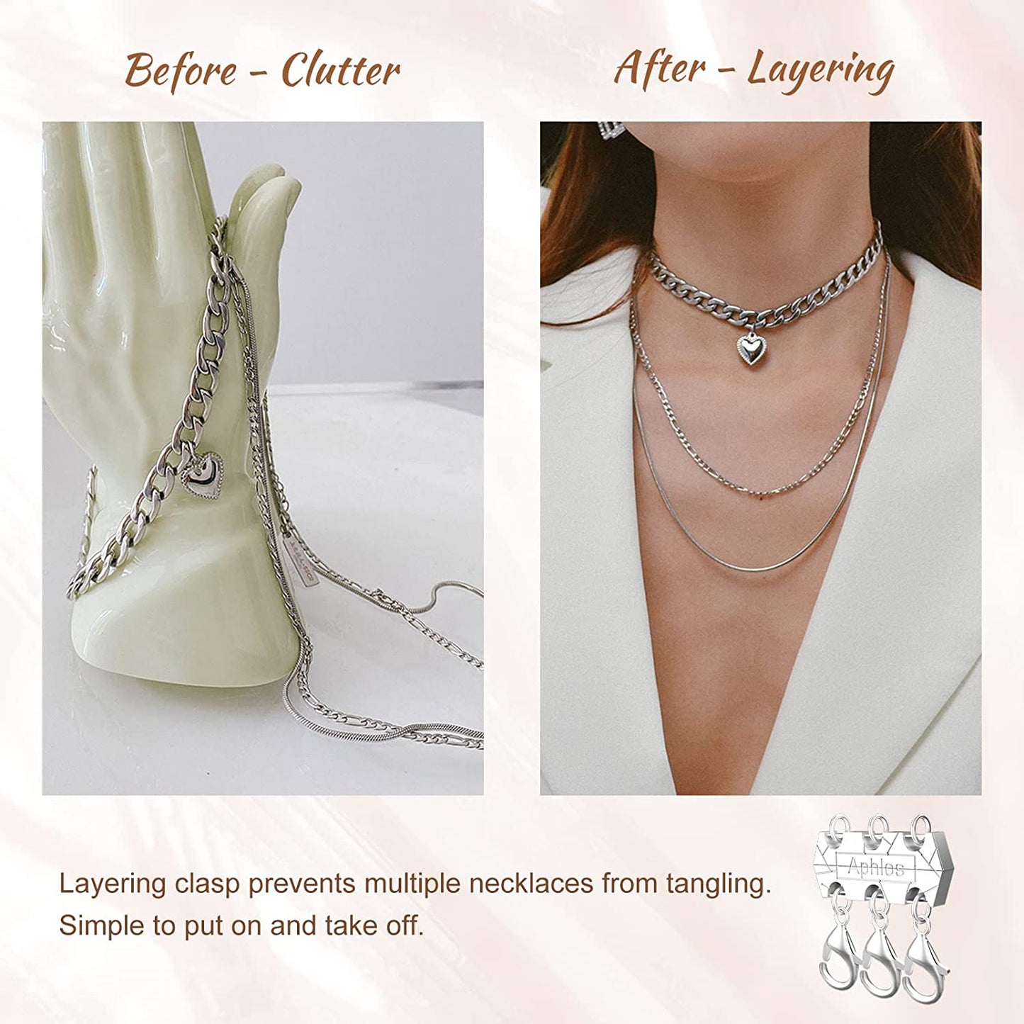 Necklace Layering Clasps 18K Gold+Silver Layered Necklace Clasp Multiple Strands