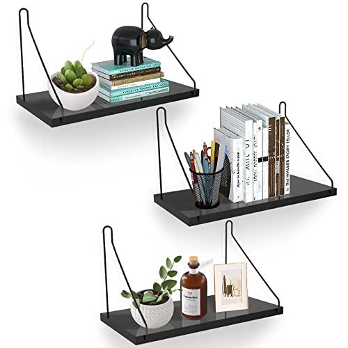 Wooden Floating Shelf Set of 3 Wall Mounted Decorative Display 11.7x5.9 (Black)