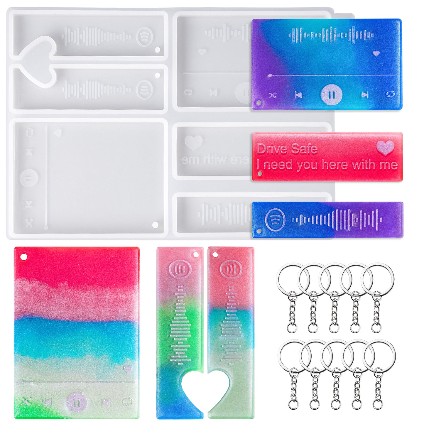 Media Player Epoxy Resin Casting Silicone Mold + 10PCS Keychain Rings Kit, Cou
