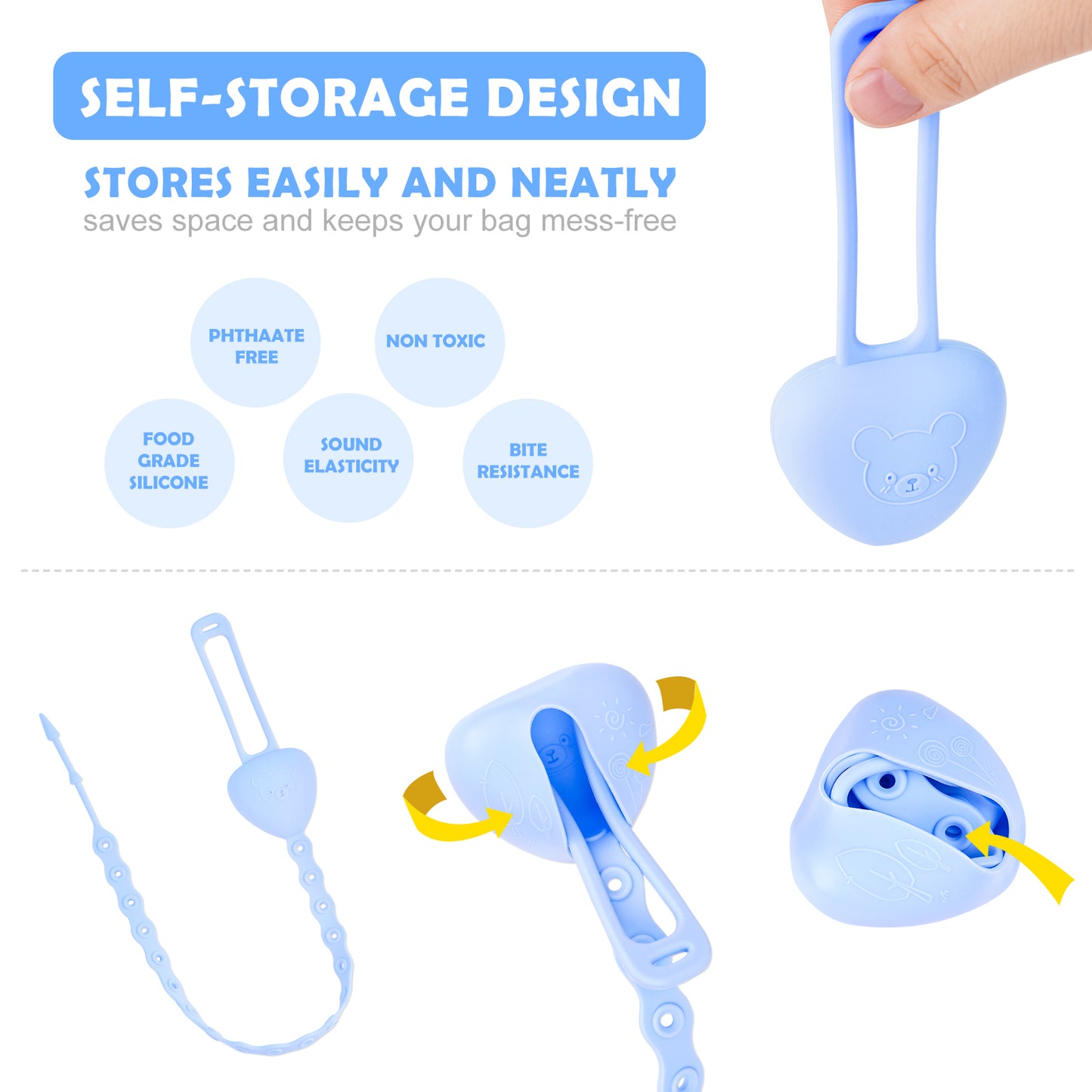 4-Pack Silicone Baby Pacifier Clip Holder Stretchable Toy Safety Straps, Unive