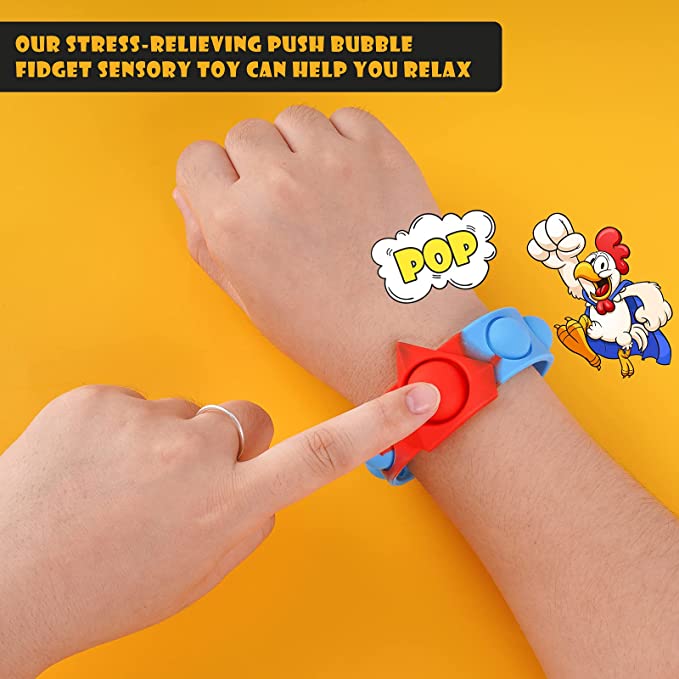 Silicone Push Pop Bubble Wristband Fidget Sensory Toys 2PCS Multicolor 10" Long