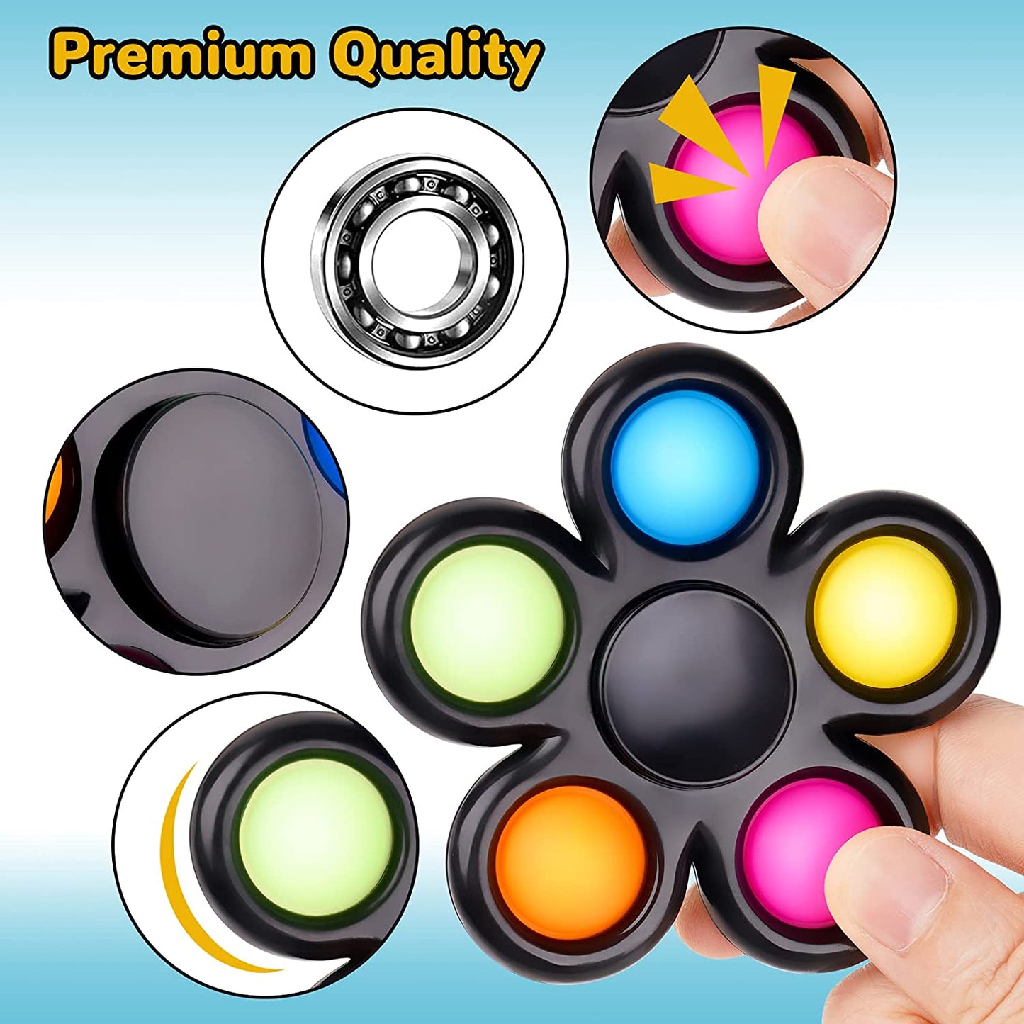 2PCS Bubble Fidget Spinner, 2-in-1 Multicolor Push Pop Fidget Pack Sensory Han