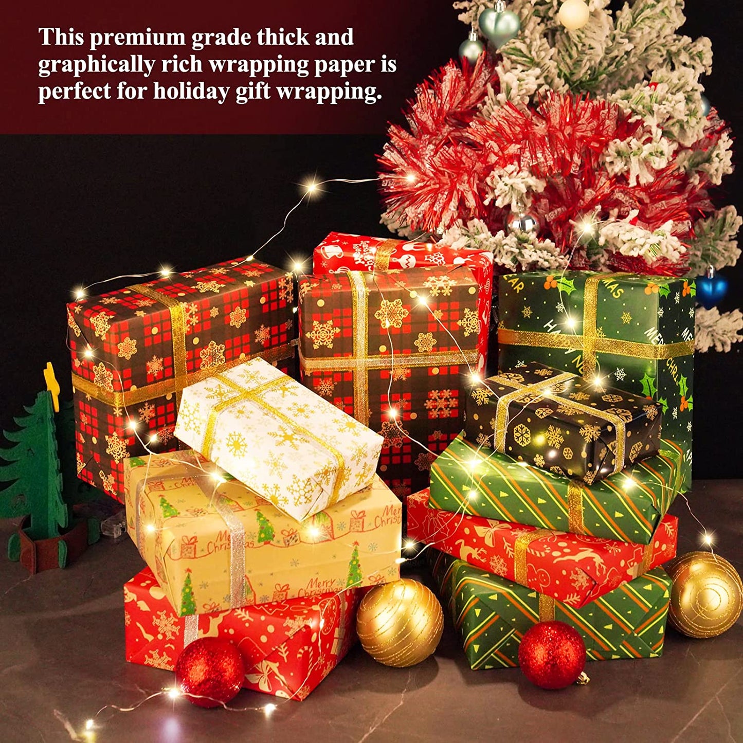 Single-Side Christmas Wrapping Paper 8PCS 28x20 Christmas Holiday Wrapping Paper