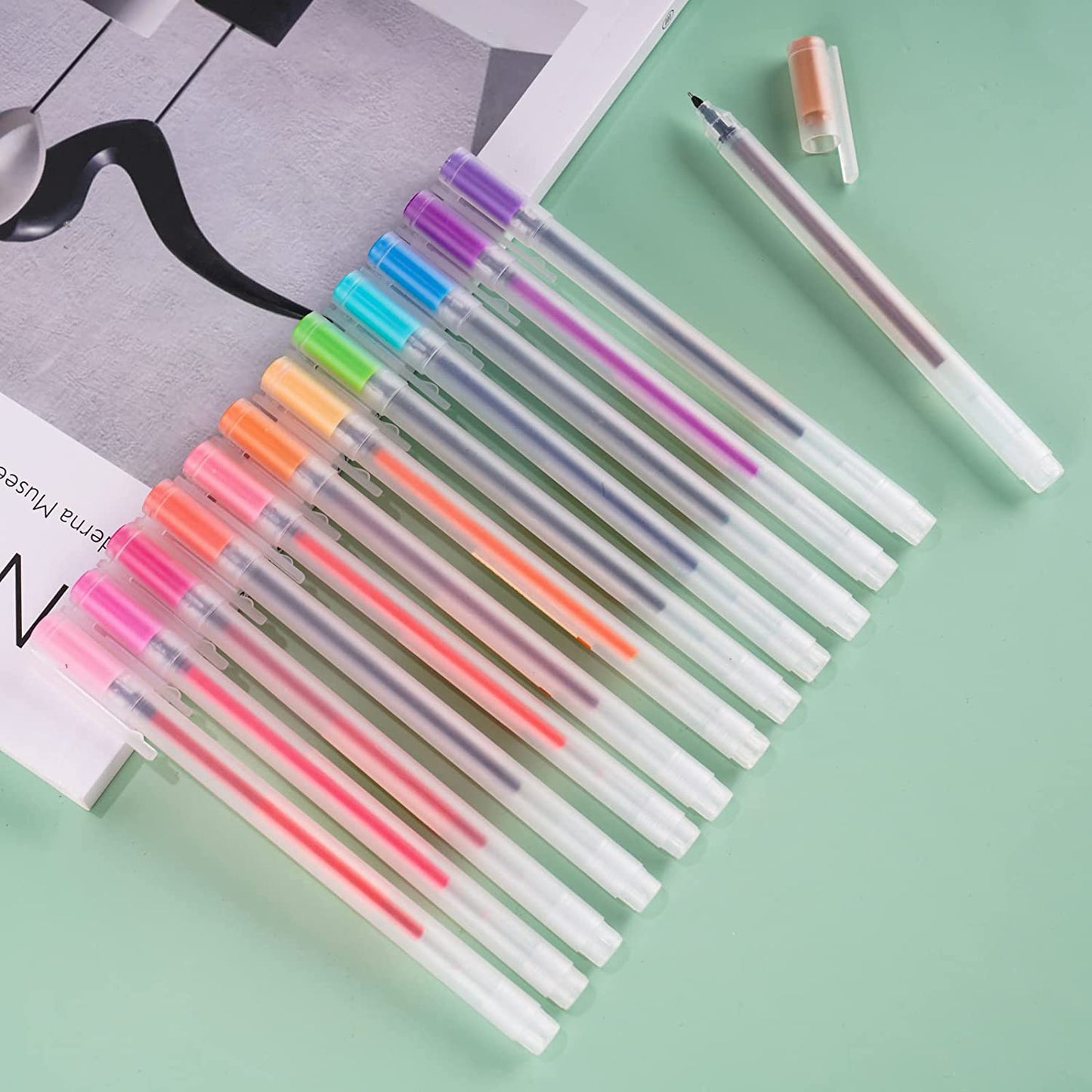 Colored Gel Pens 24 Colors Ink 0.5mm Fine Point Ball Point Pen 25% More Ink