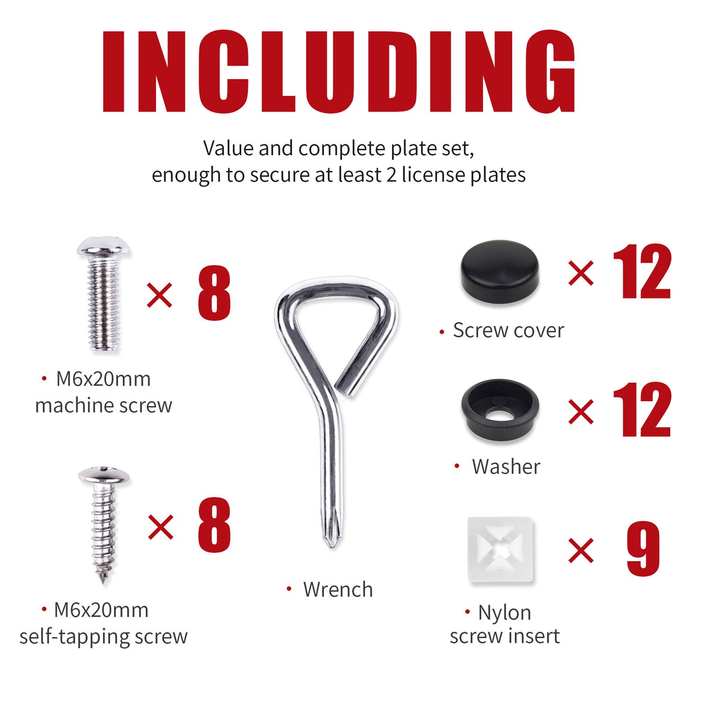 Stainless Steel License Plate Screws Fastener Kit, Anti-Rust Screws Self-Tappi