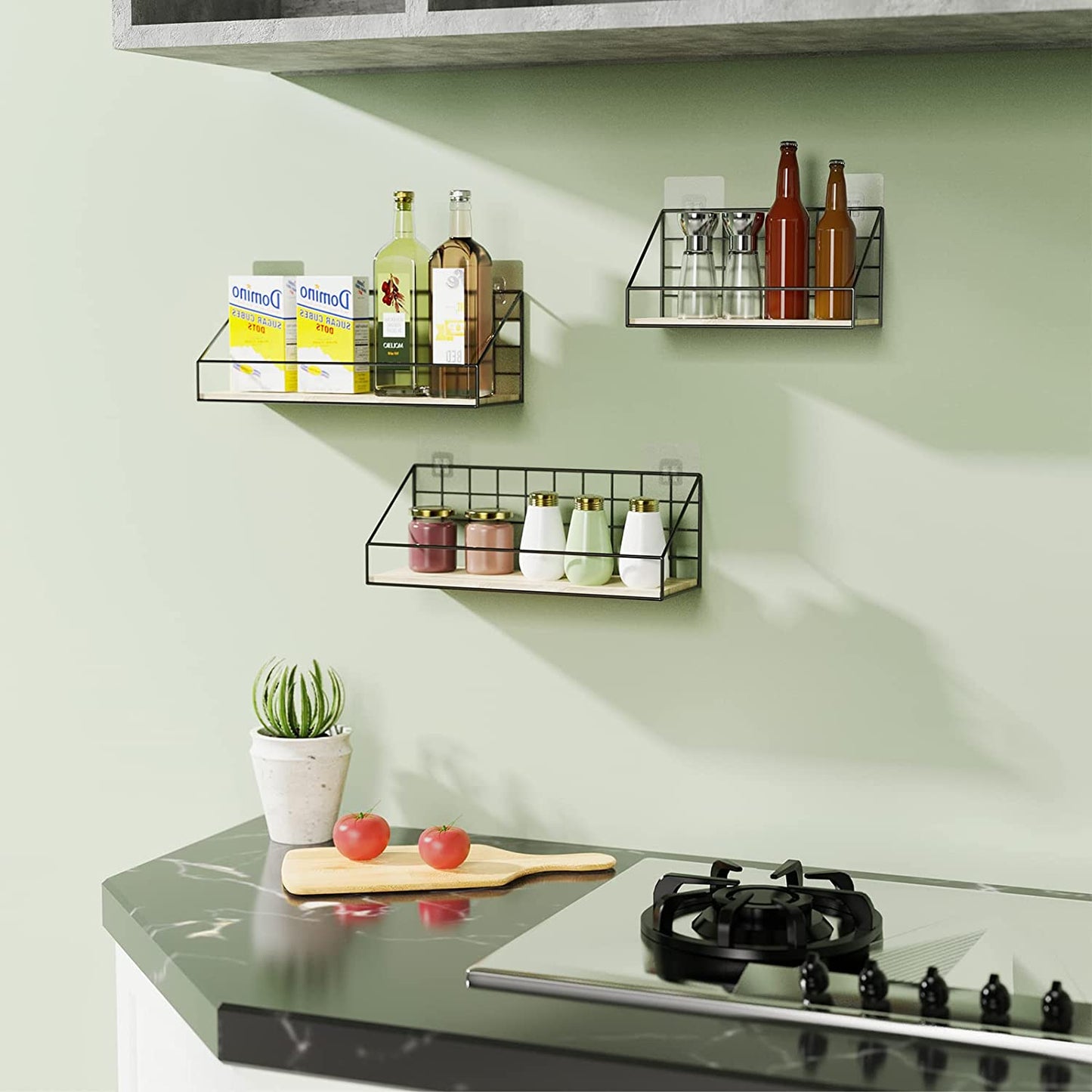 NiHome Wall Mount Shelf Rustic Wood Floating Shelves for Wall Set of 3 (Black)