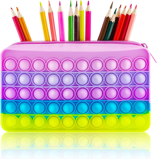 Push Pop Bubble Fidget Sensory Toy Makeup Bag Stationery Storage Tie-Dye Purple