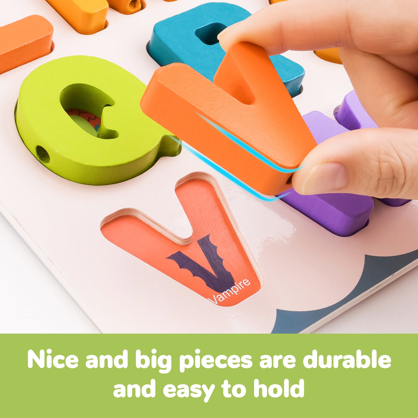 3-In-1 Wooden Alphabet Letter Block Learning Puzzle Whiteboard Lacing Toy