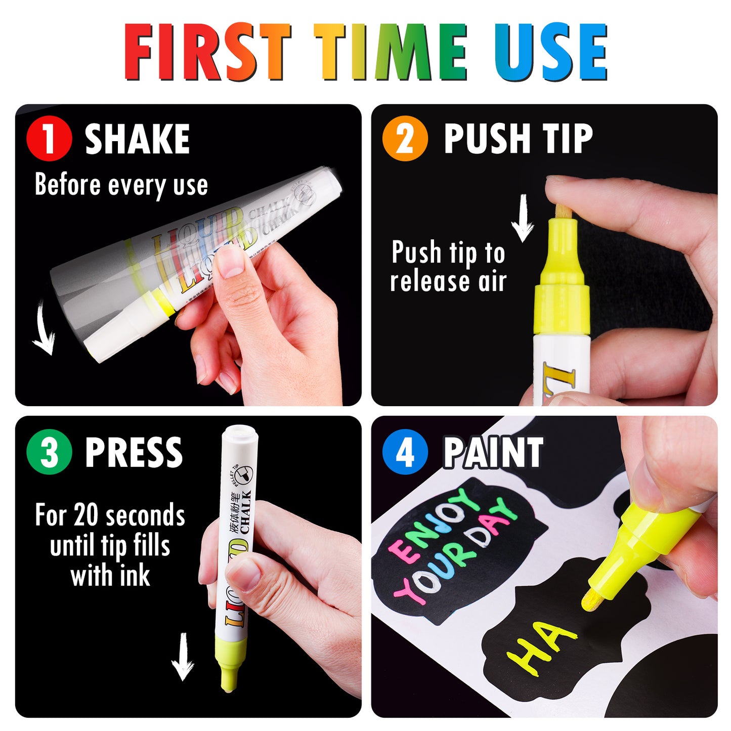12 Colors Liquid Chalk Markers with 32PCS Chalkboard Stickers Kit, Glass Marke