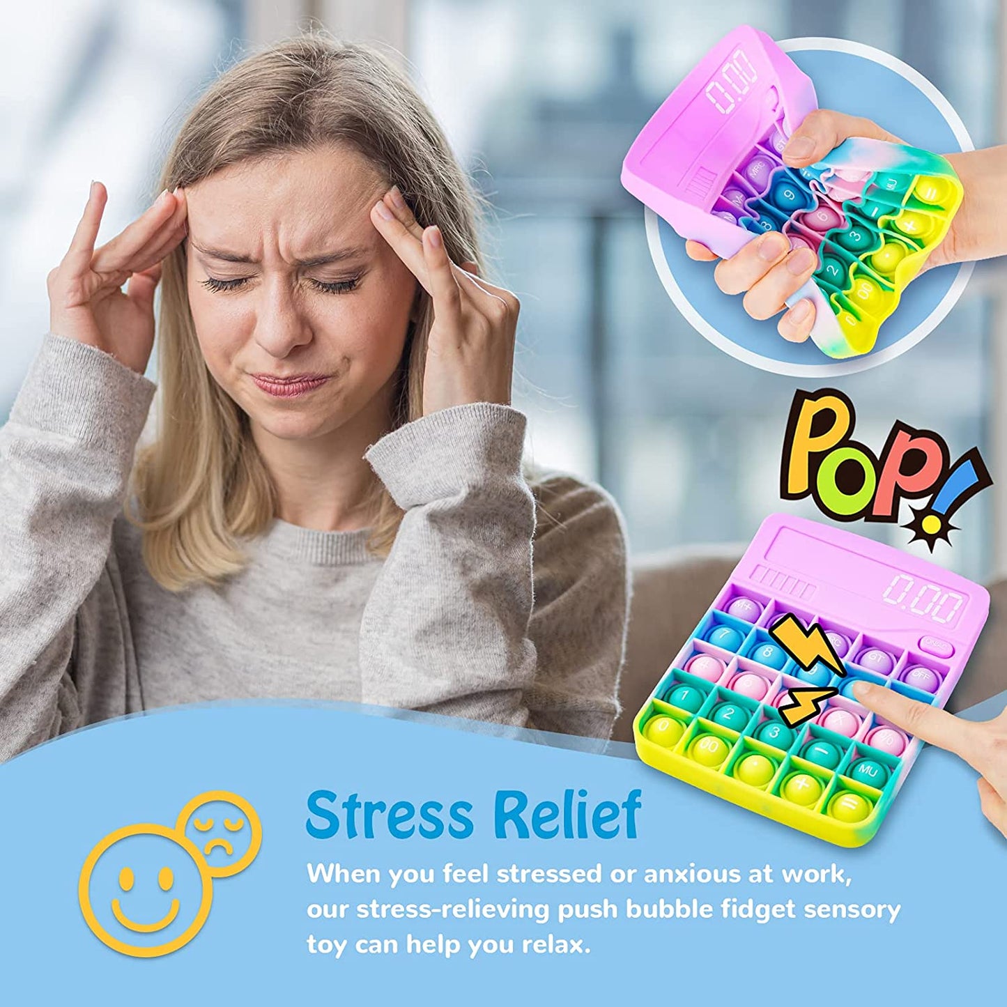 Calculator Silicone Bubble Push Pop Fidget Sensory Toy 5.6x4.5 Soft Novelty Gift