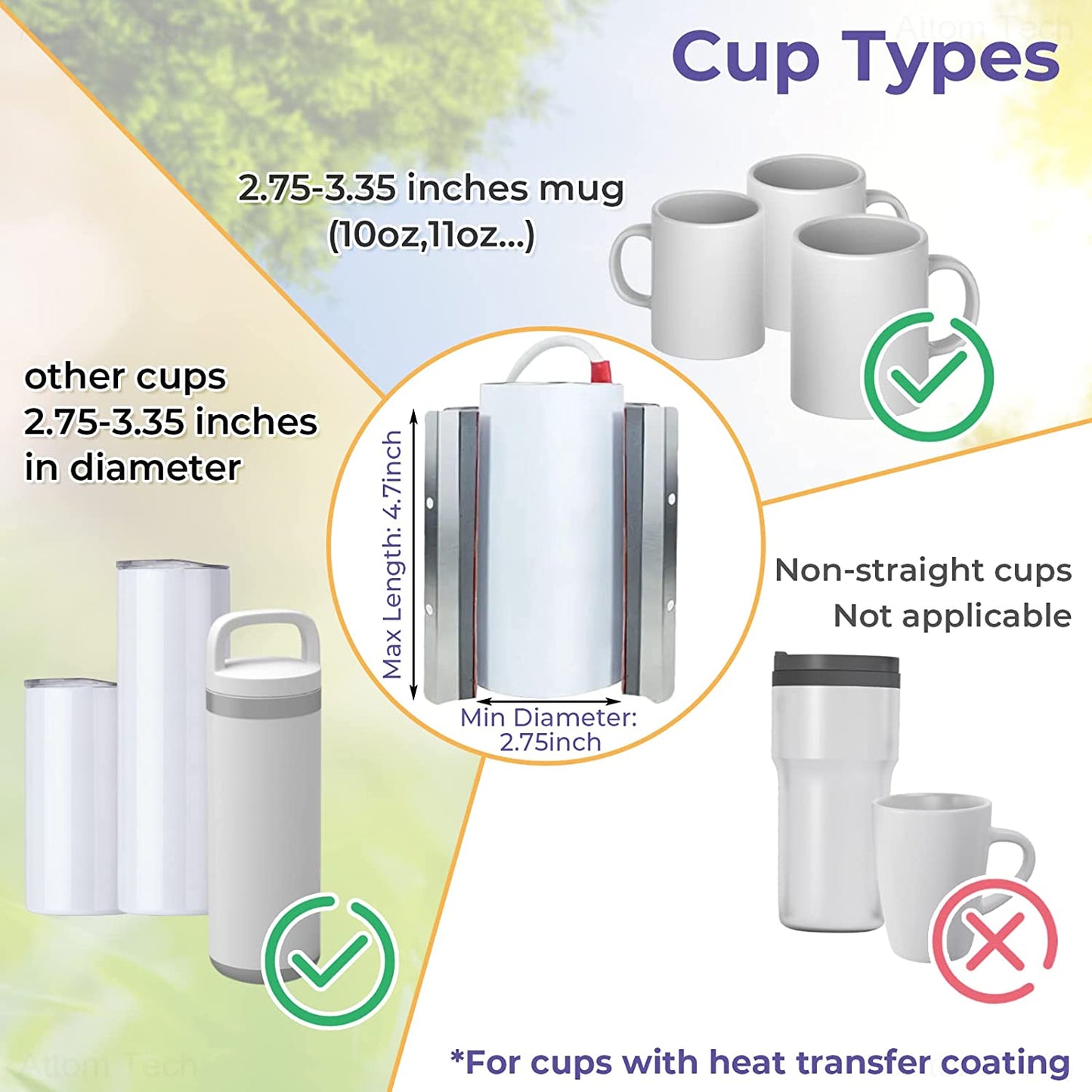 Mini Mug Heat Press Machine for 10-11oz Coffee Mugs Tumblers Free Gloves & Tape