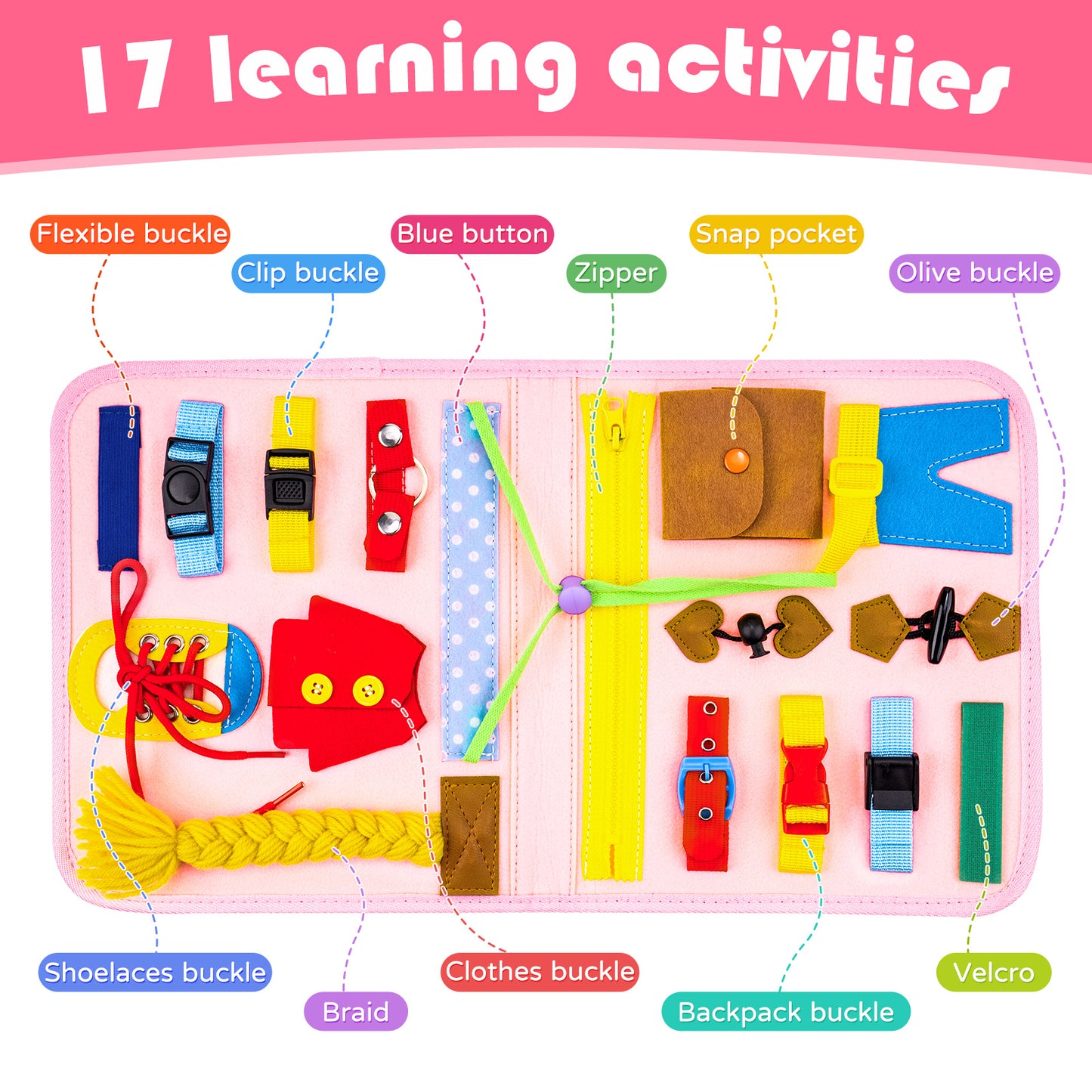 Busy Board, 19-in-1 Toddler Montessori Toy Ages 3-5 Fine Motor Skills Toys