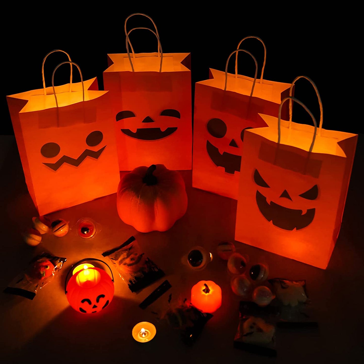 12PCS Halloween Pumpkin Paper Treat Bags Jack-o’-lantern Trick or Treat Holiday