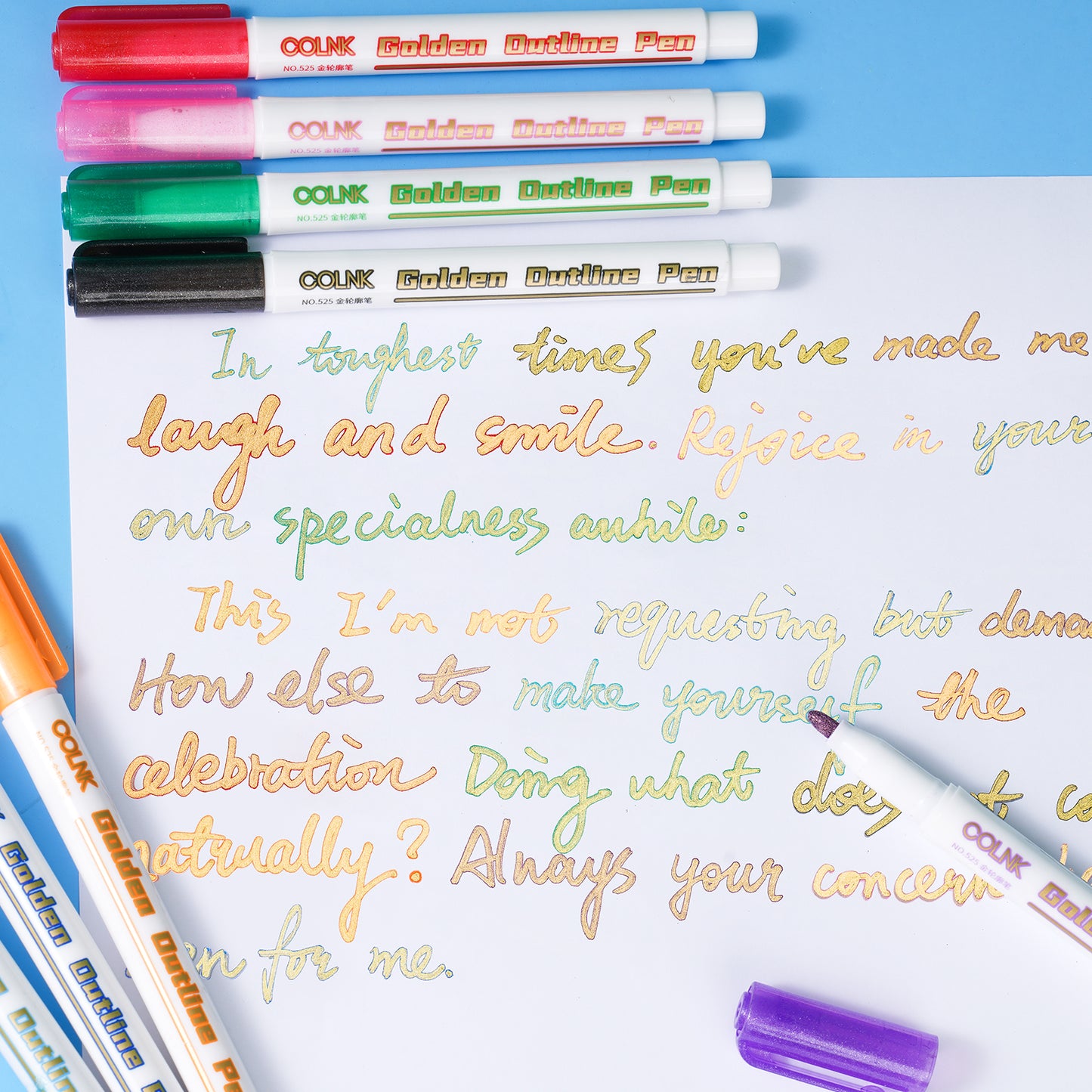Double Line Golden Metallic Ink with Self-outline Marker Set, Paint Pen Bullet J