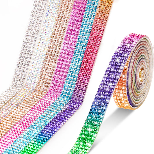 6-Pack 0.9cm Self-Adhesive Crystal Rhinestone Diamond Ribbon Roll - 6 Colors