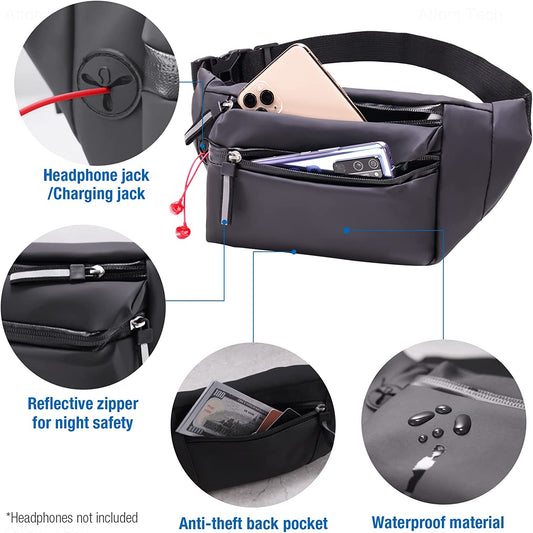 Large Unisex Crossbody Fanny Pack 3 Zipper Pockets Adjustable Strap for Sports