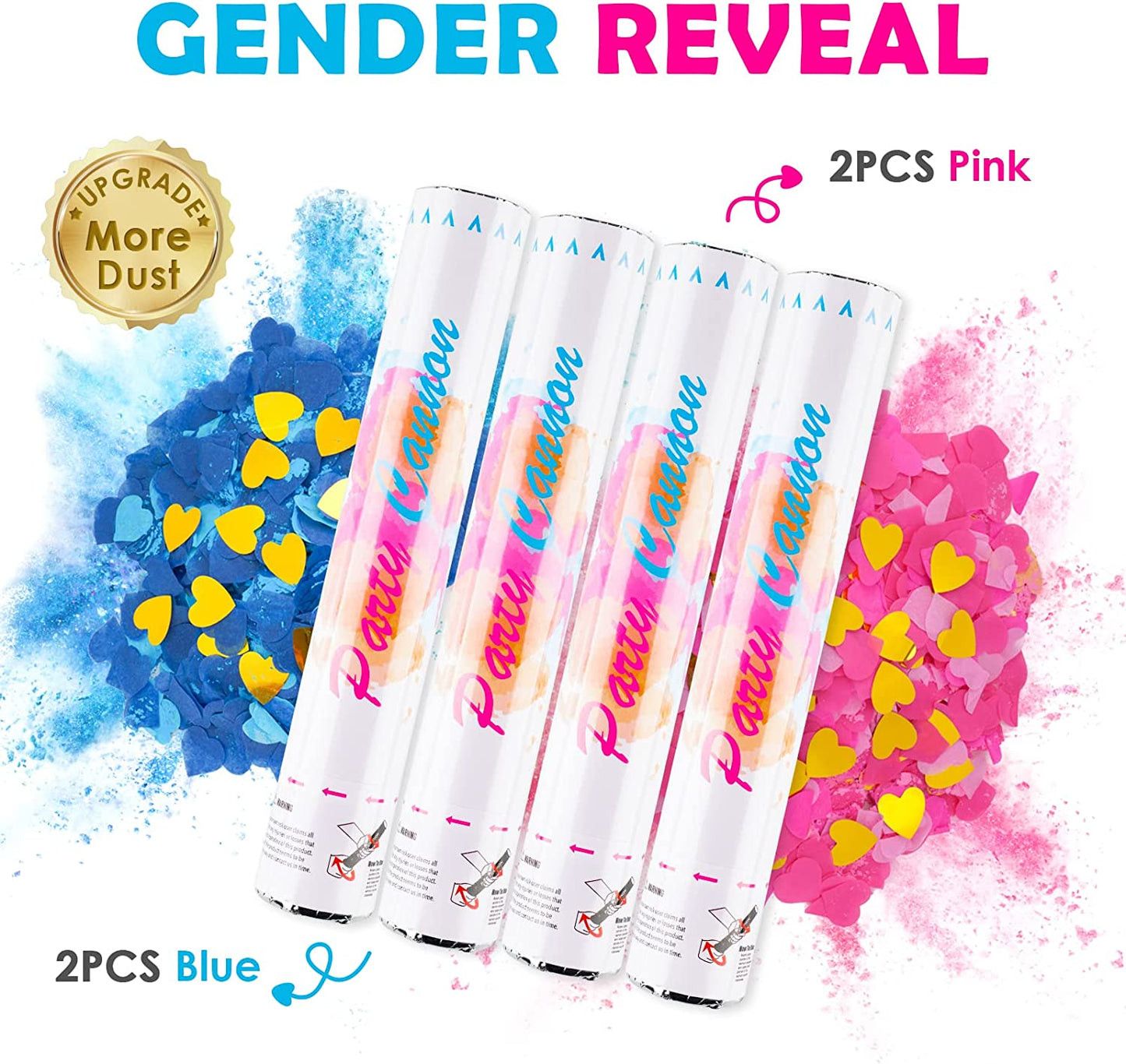 Gender Reveal Confetti Cannon 4PCS Boy or Girl 11.5" Powder Air Powered Popper