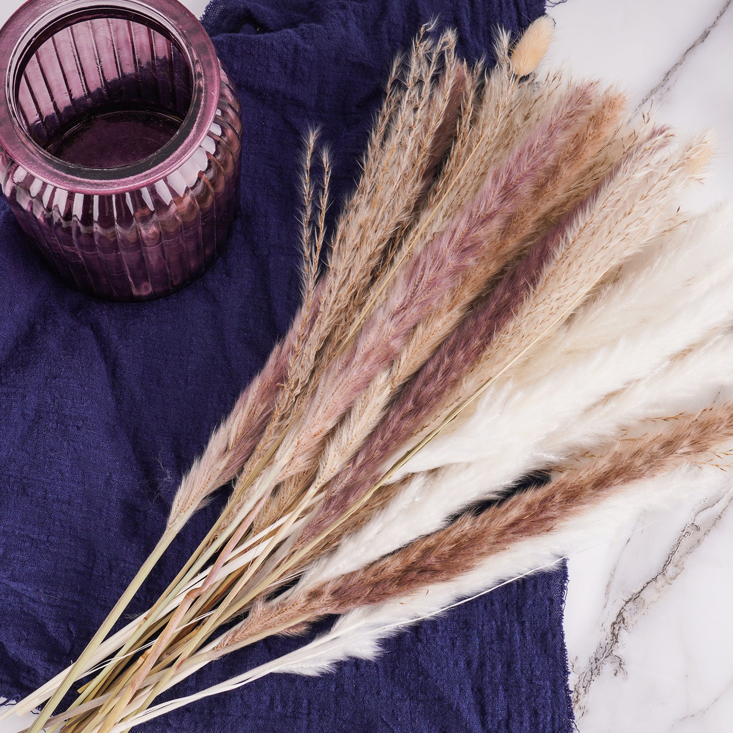 75PCS Natural Dried Pampas Grass Stems Decoration Set (15 White Pampas+15 Brow