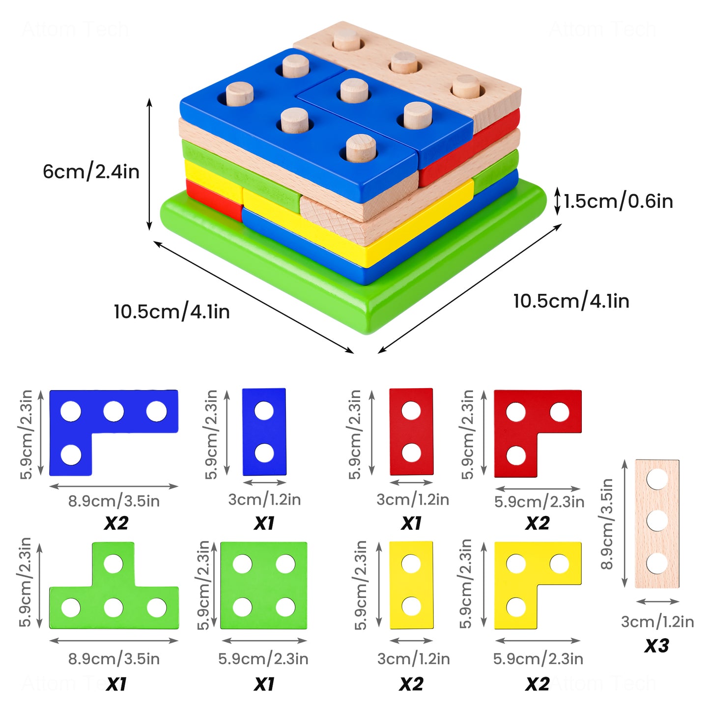 Wooden Sorting & Stacking Puzzle Toy for Kids 3+ Years Pegboard 3D STEM