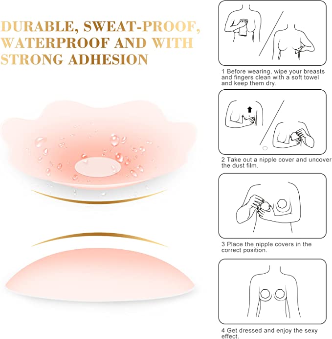 Nipple Covers Adhesive Breast Petals Travel Pouch 14 Pairs Reusable Silicone Bra