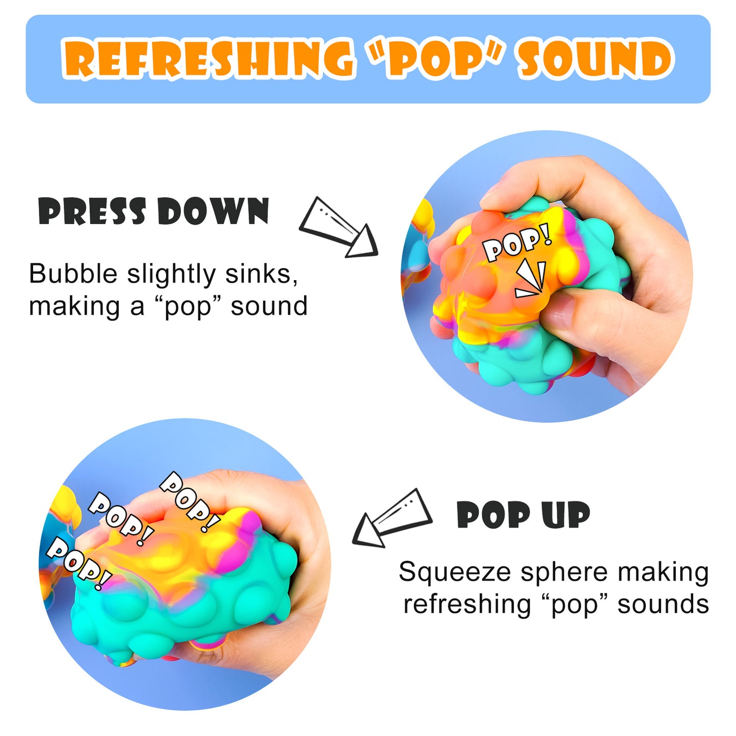 2-Pack Push Pop Bubble Fidget Ball Sensory Toys, Interactive 3D Bouncing Ball