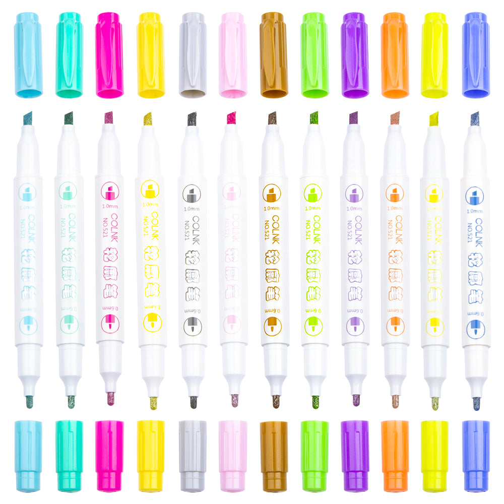 Dual Tip Double Line Metallic Ink Self-outline Marker Set, Paint Pen Bullet Jour