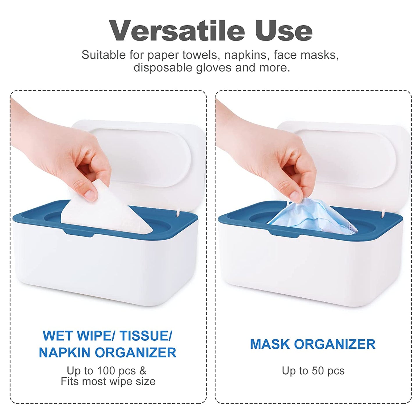 Sealed Wet Wipe Dispenser with Lid Large Capacity Baby Wipe Storage Box (Blue)