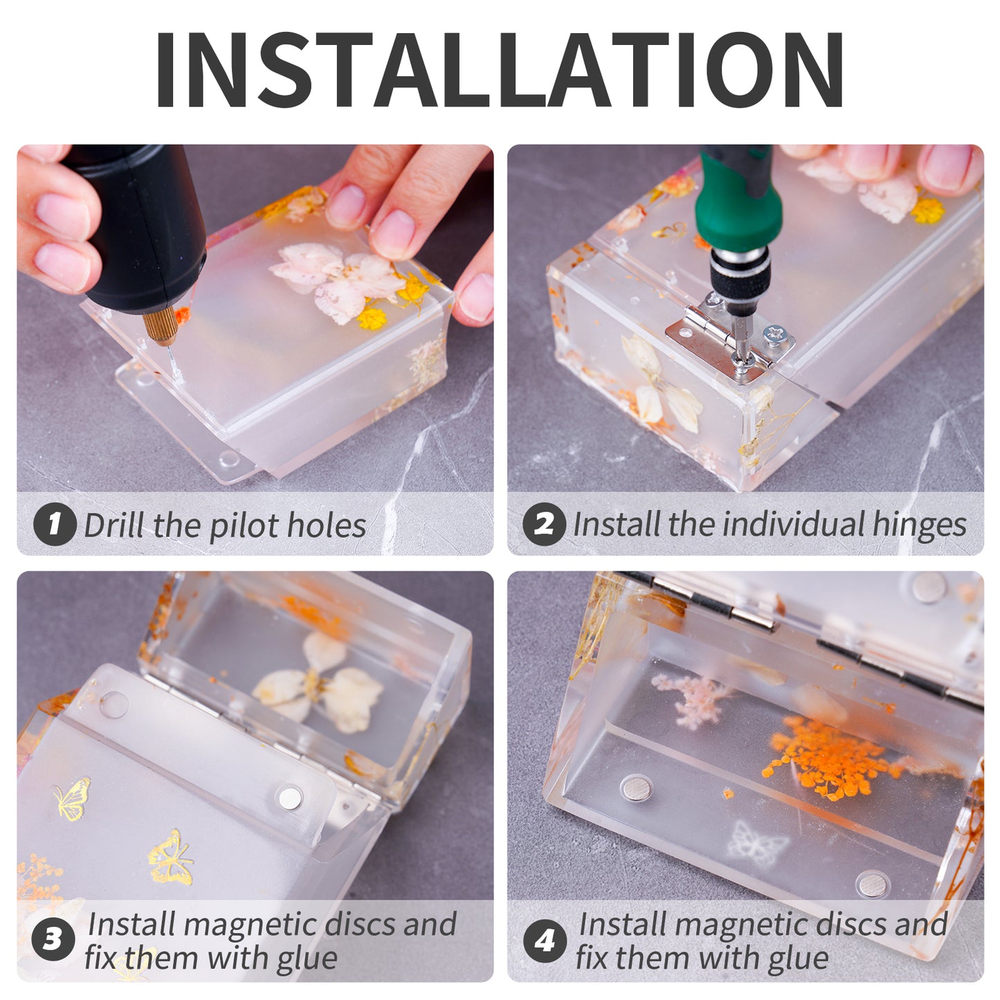 DIY Epoxy Resin Flip Top Cigarette Case Casting Kit Silicone Mold Screws Faste