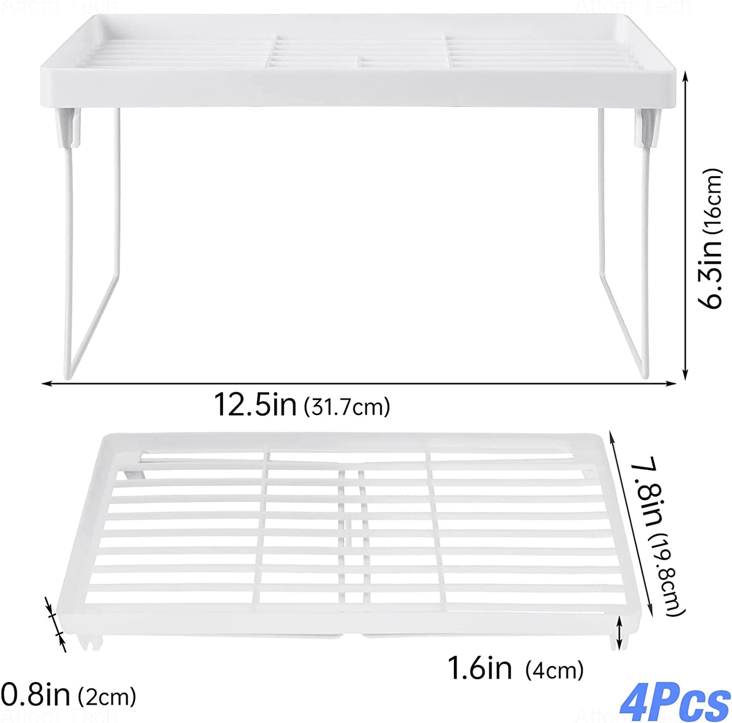 Stackable Plastic Kitchen Storage Shelf Foldable Rack 4-Pack Cabinet Organizer