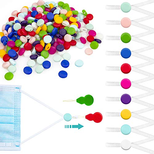 300PCS Soft Silicone Ear Loop Adjustment Buckles in 10 Colors + 2 Needle Thread