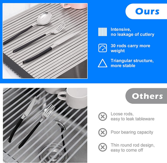 Roll Up Dish Drying Rack Over Sink 17.7"x13" Multipurpose Dense Tubes Foldable