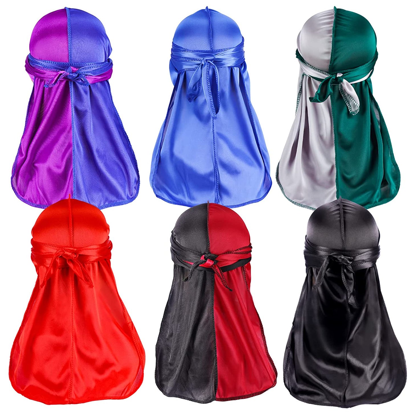 Silky Satin Durag Men Women 6PCS Unisex Fashion Wave Caps Headwrap Turban Satin