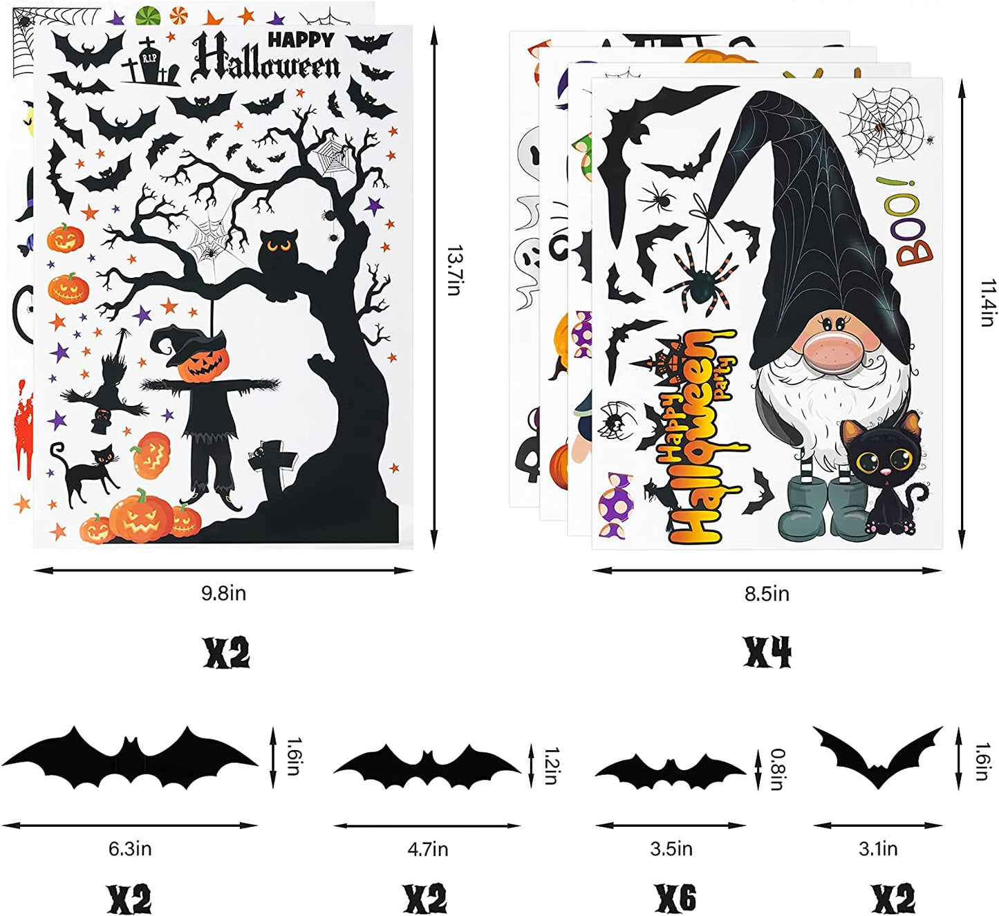 156PCS Halloween Window Cling Decal Stickers + 3D Bat Decoration Set, Halloween