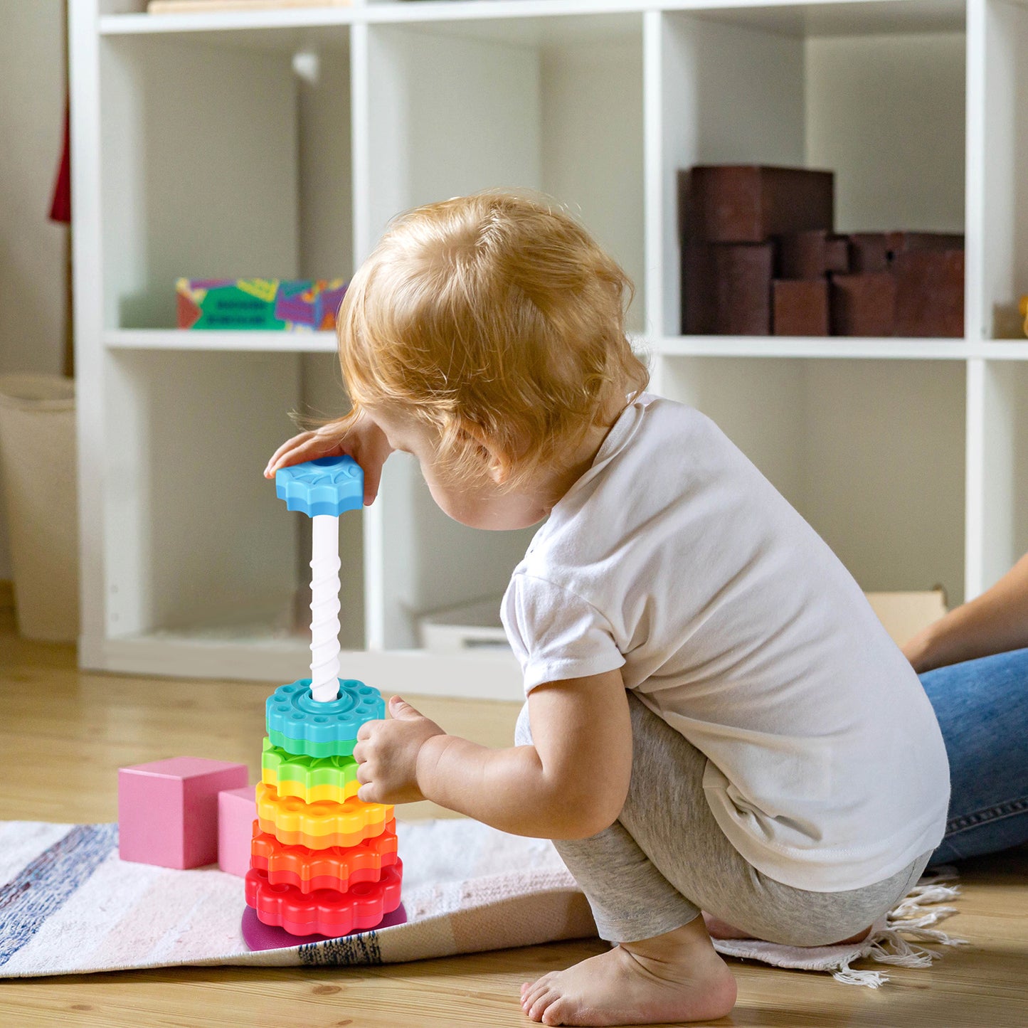Spinning Stacking Toy for Kids Rainbow Tower Dual-Color Spinning Wheels BPA-Free