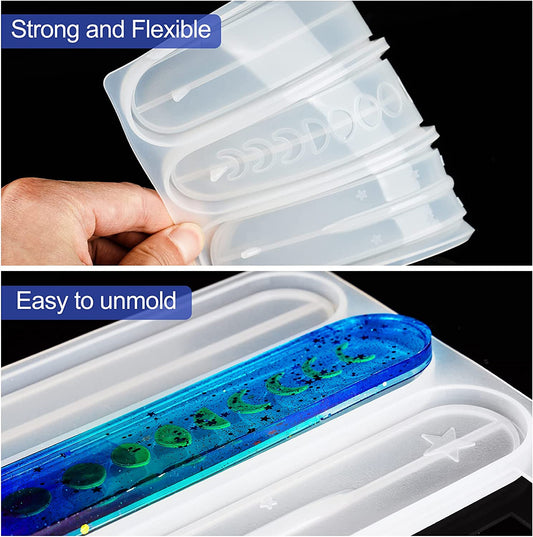 NiArt Incense Stick Holder Epoxy Resin Casting Silicone Molds 10" Long 3 Designs