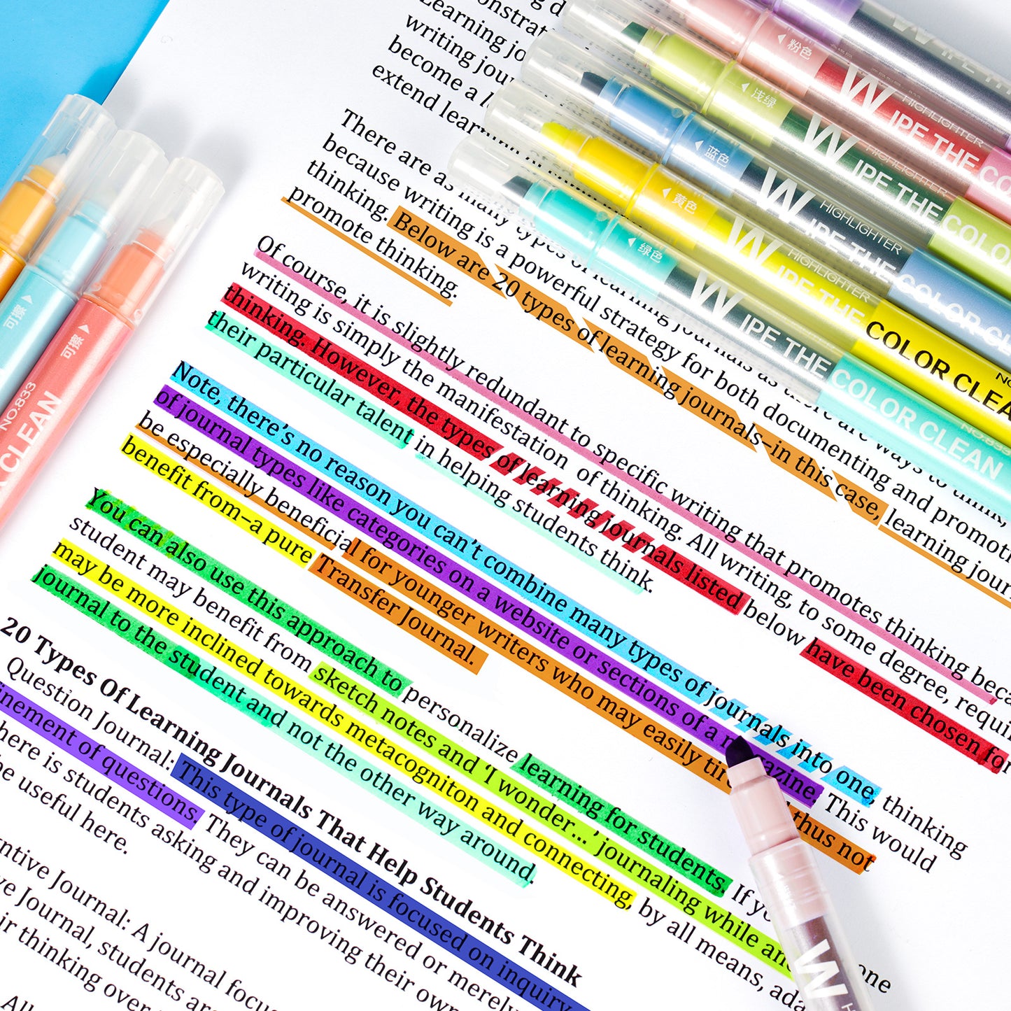 Erasable Highlighters 10 Colors Dual Tip Highlighter Smooth Writing