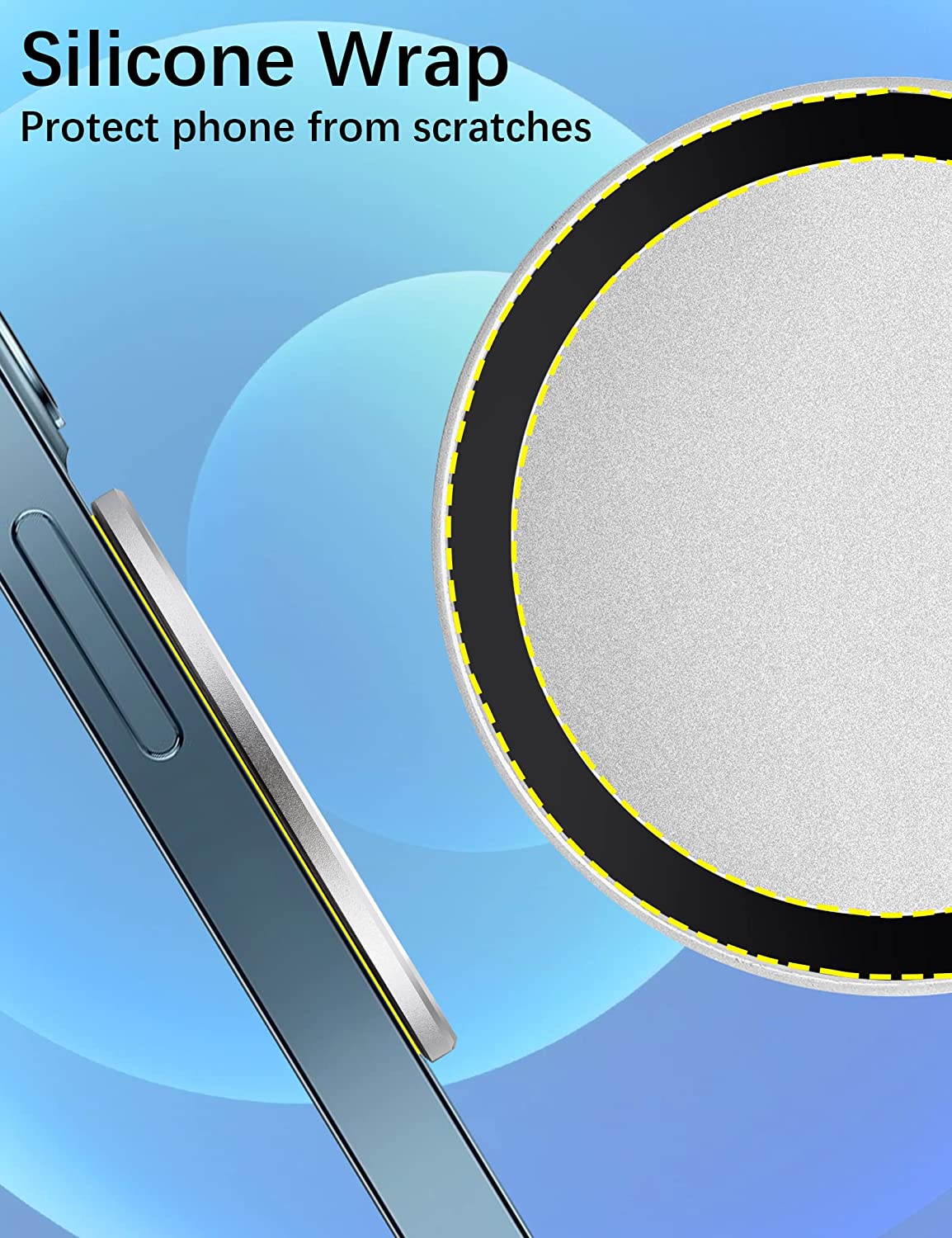 Removable Magnetic Base Phone Grip Holder Ring Stand Wireless Charging (Silver)