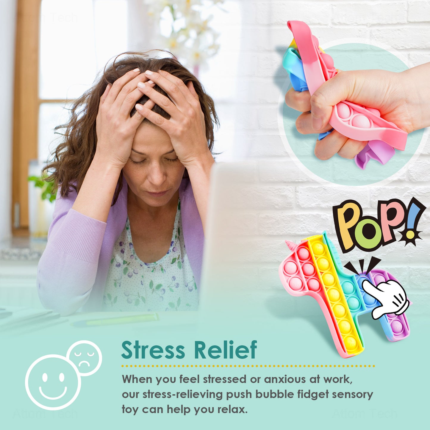 2-Pack Silicone Push Pop Bubble Fidget Sensory Toy Set, Stress Reducer Anxiety