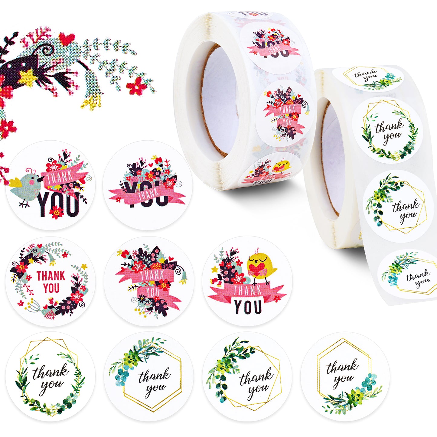Thank You Stickers 1 Inch Round Self-Adhesive 1000 Labels 2 Rolls 4 Boho Green