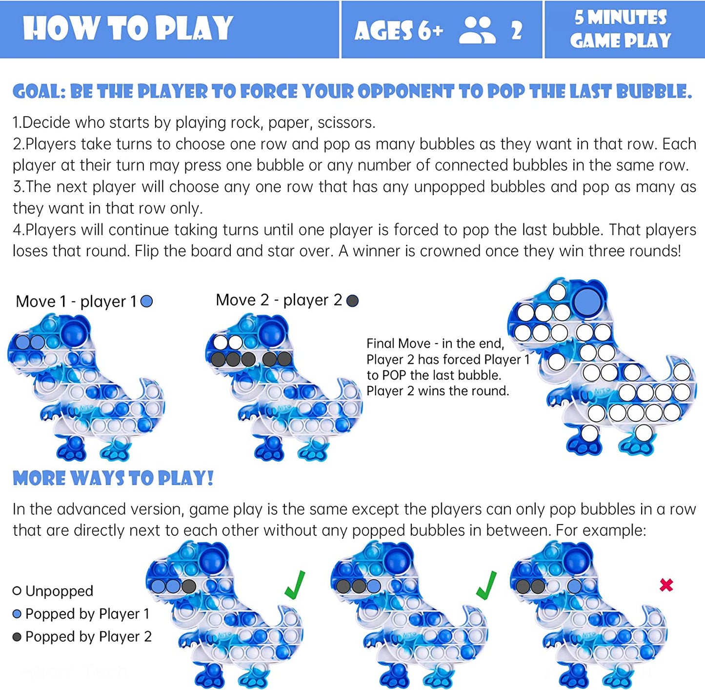 Pop Bubble Fidget Sensory Toy Large Silicone T-Rex Dinosaur Stress Reducer Toy