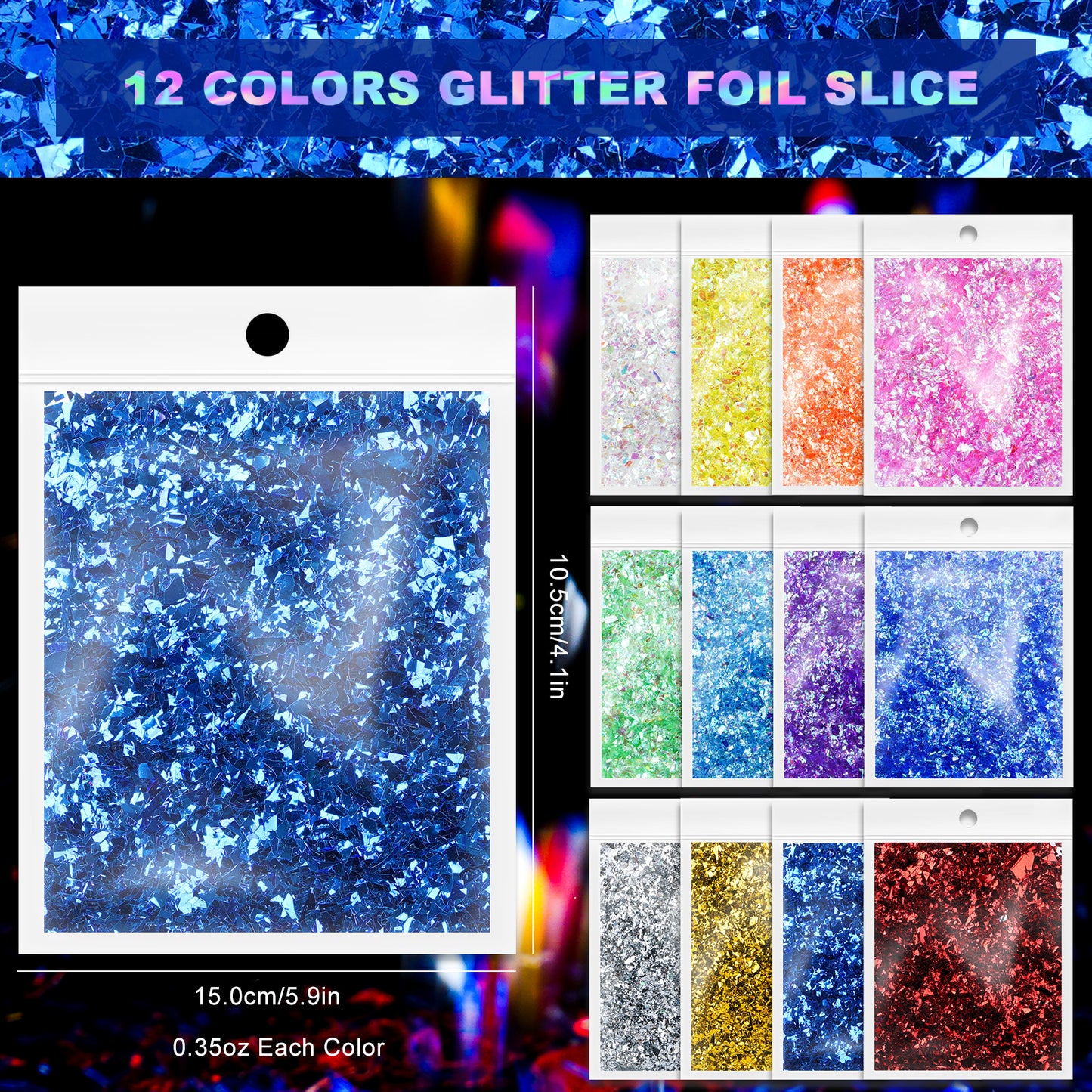 Iridescent Foil Flake Glitter Confetti for DIY Resin Casting, Ice Mylar Paille
