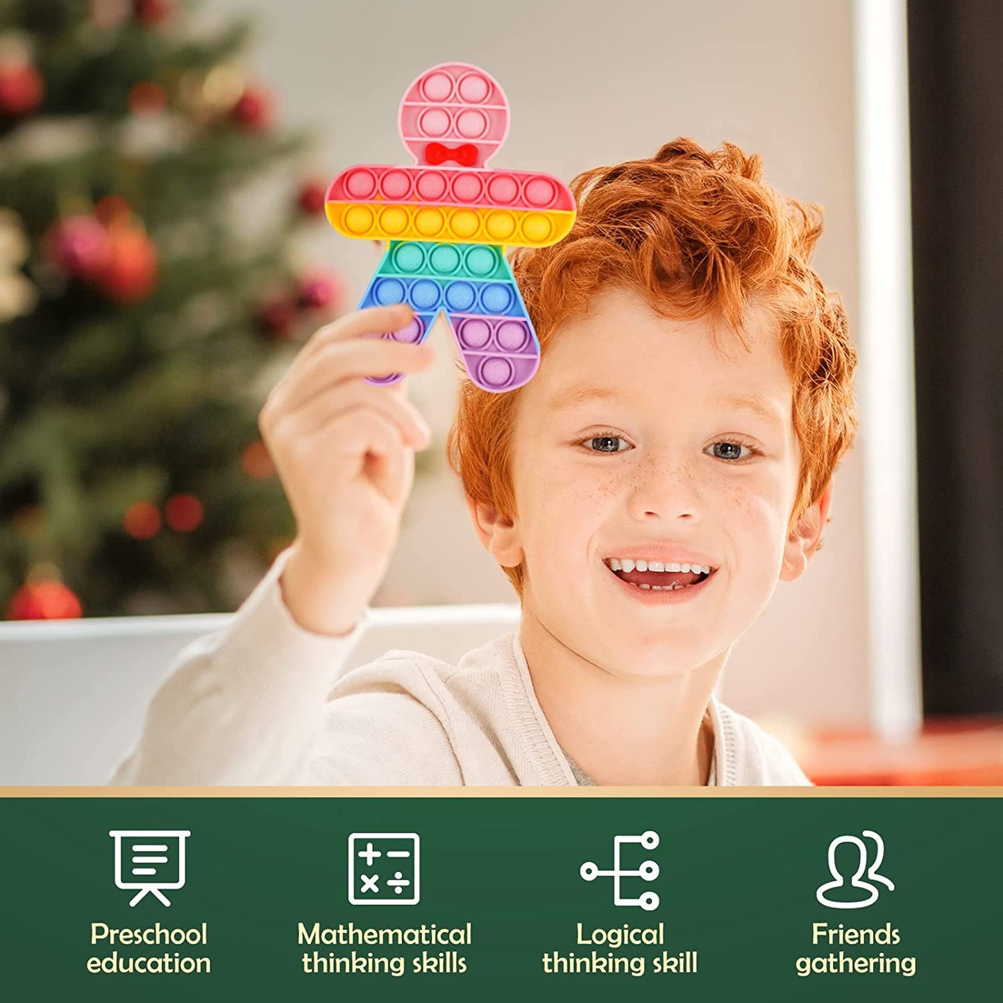 Push Pop Bubble Silicone Fidget Sensory Toys 2PCS Christmas Tree Gingerbread Man